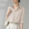 Spring Korean-style Pure Color Loose Satin Long Sleeve Shirt Women