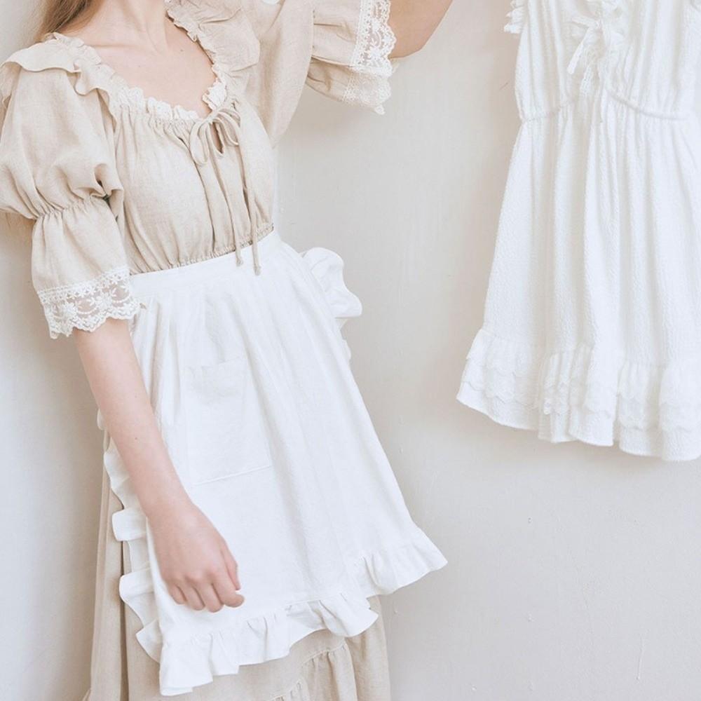 Ruffle Edge Work Apron Cotton Material Short Apron Popular Half Body Apron For Flower Shop