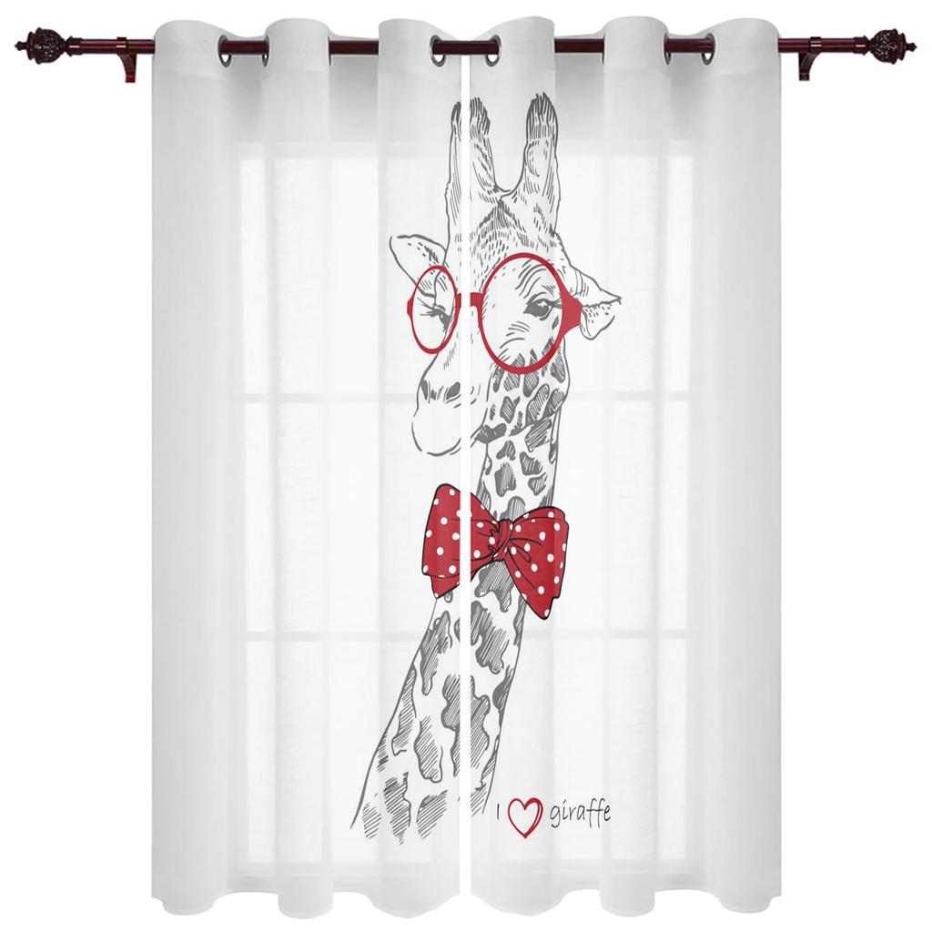 Fun Giraffe Animal Africa Watercolor Window Curtains Curtains for Living Room Decorative Items Living Room