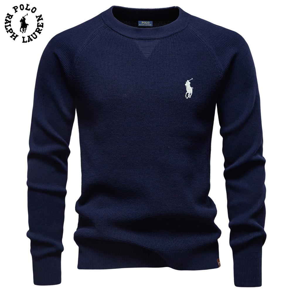 Ralph Lauren Осень-Зима 2026 Вышивка Новый Модный Однотонный Свитер с Круглым Вырезом Мужской Высококачественный Business Casual Вязаный