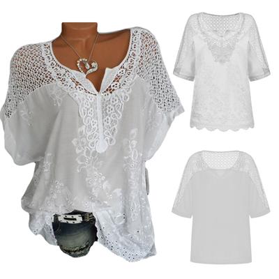 Модная свободная блузка с V-образным вырезом, вышивкой и коротким рукавом, женский топ