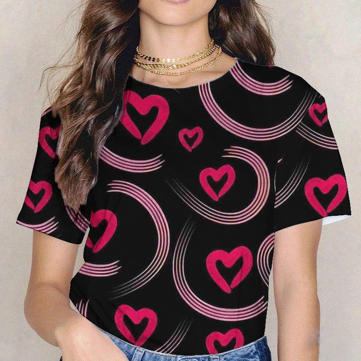 Плюс размер 6xl летняя женская футболка с круглым вырезом и цифровым принтом в виде букв Love с коротким рукавом женская футболка