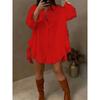Pure Color Loose Fit Shirt With Ruffle Hem And Long Sleeves For Summer Casual Wear