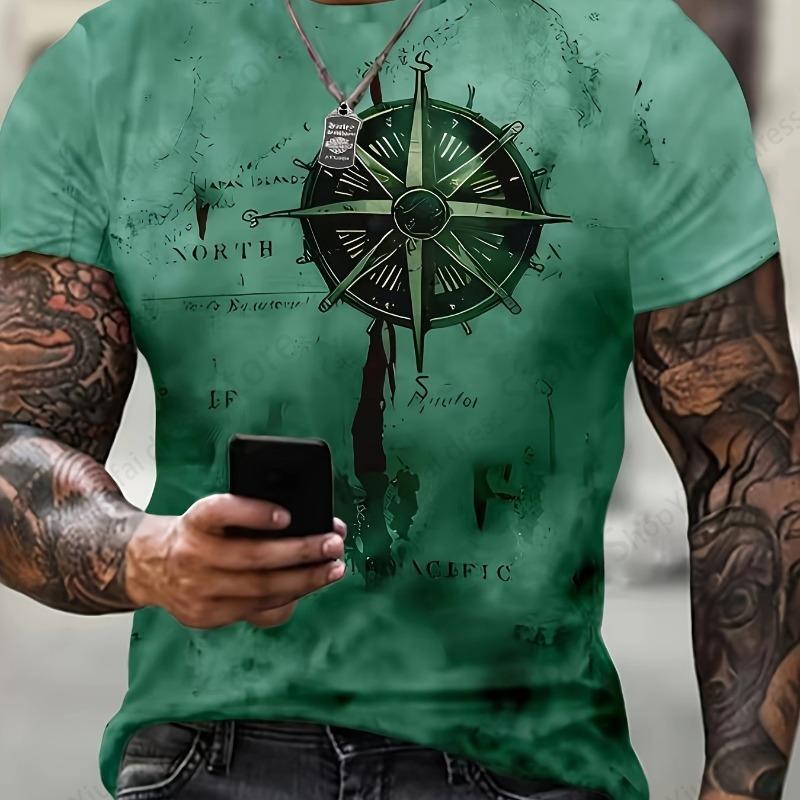 Men's T-shirt 3d Vintage Compass Pattern 3d Print T-shirts Men Women Fashion T Shirt Hip Hop Tops Tees Outdoors Clothes Male