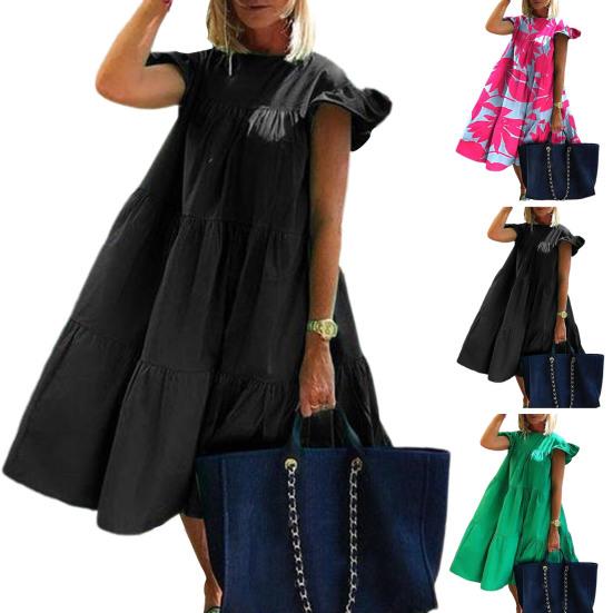 Женское платье с круглым вырезом, летящими рукавами, трапециевидной формы, большие качели, свободные лоскутные плиссированные мягкие пляжные каникулы