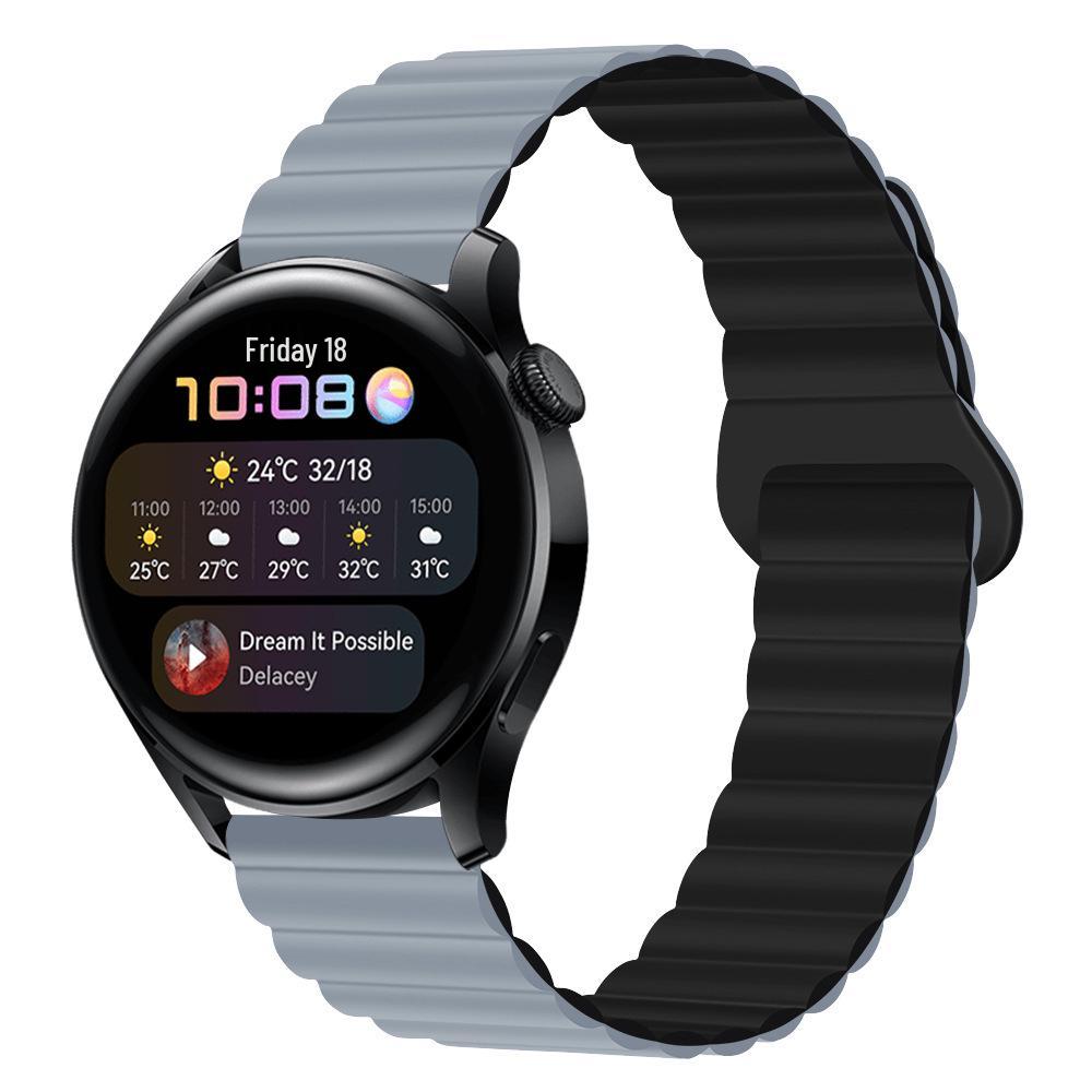 Двухцветный силиконовый магнитный ремешок для часов Huawei GT3/4/GT5 и Samsung Watch4 Pro (20 / 22мм)