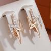 Double Geometric Design Women's Zircon Earrings Gold Color Trendy Jewelry Personality Accessories