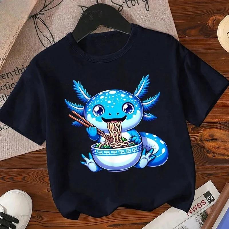 2026 Axolotl Kawaii T Shirt Kid Summer Fashion T Shirt Children Streetwear Boba Axolotl Anime Casual Child Clothing Tshirts