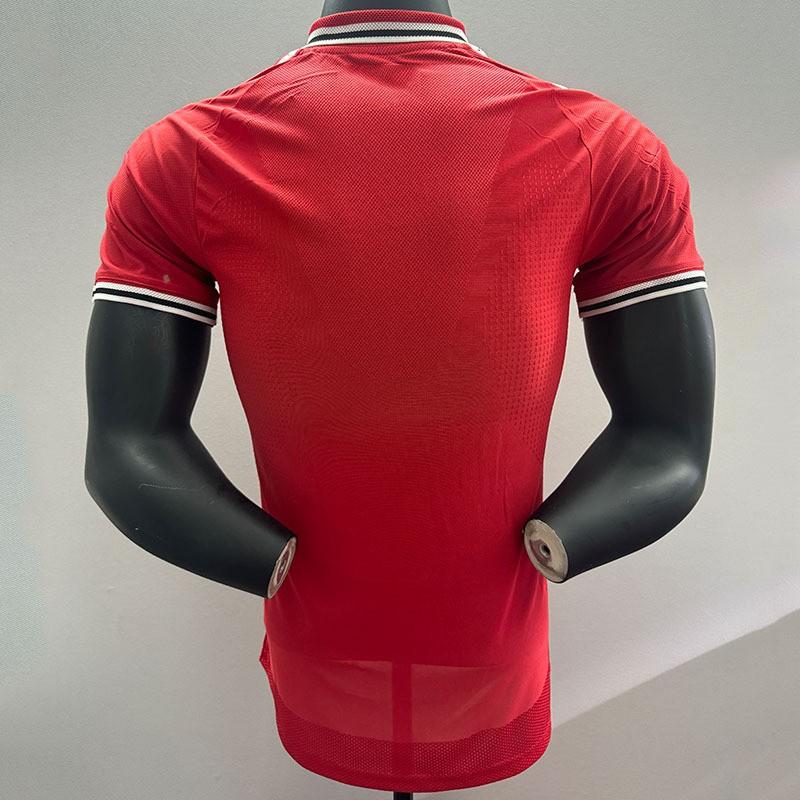 Mens Short Sleeve Football Jersey Match Play - Red Bamboo Fiber Soccer Uniform Fall Winter