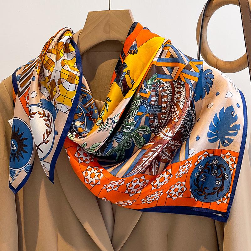 Elegant Striped Silk Scarf: Large Square for Women’s Spring & Autumn, Versatile Sunscreen, Mulberry Silk 90 Shawl