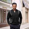 Men S V Neck Pullover Sweatshirt Long Sleeve Loose Fit Plaid Casual Top