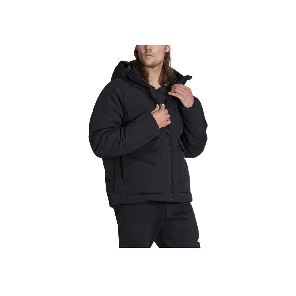 Adidas Сплошной цвет на молнии с капюшоном, пуховик, мужская верхняя одежда, черный HN9930