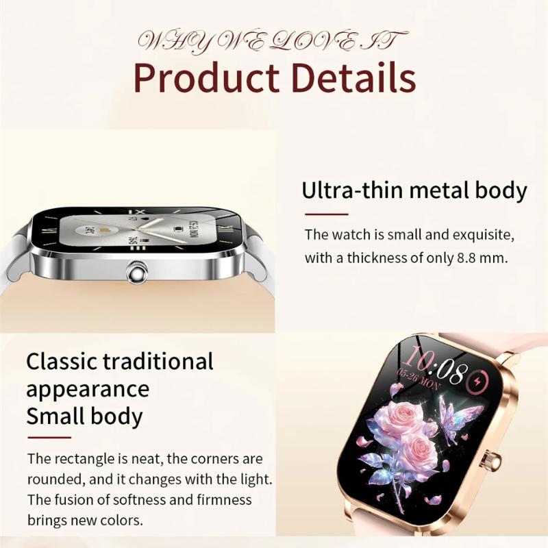 2025 New Fashion Women Smartwatch AMOLED HD Screen Heart Rate Blood Oxygen Monitoring BT Call Sports Smartwatch Woman for IOS Android
