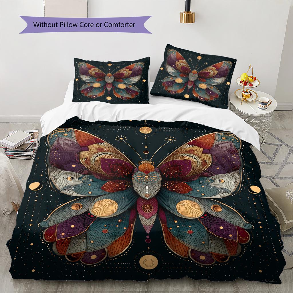 Moon Butterfly Pattern Bedding Quilt Set Quilt Cover Pillowcase Home Decoration Gift (1 * duvet cover + 2 * pillowcase, without core)