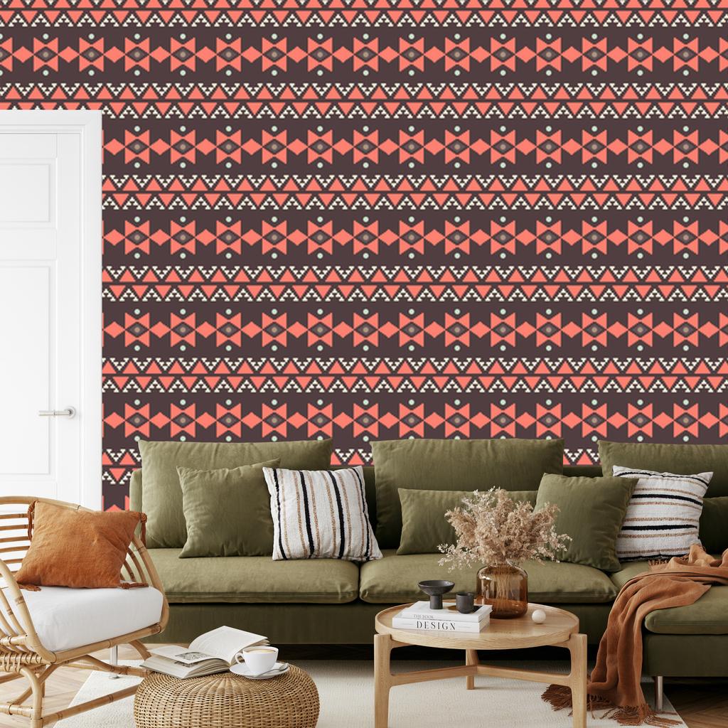 Wallpaper Ethnic Pattern Red and Burgundy 50x1000