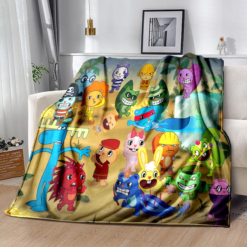 1pc Blanket Happy Tree Friends5 Print Design, Lightweight Blanket for Sofa, Bed- Soft &Warm, Gift for All Seasons like Christmas, Halloween