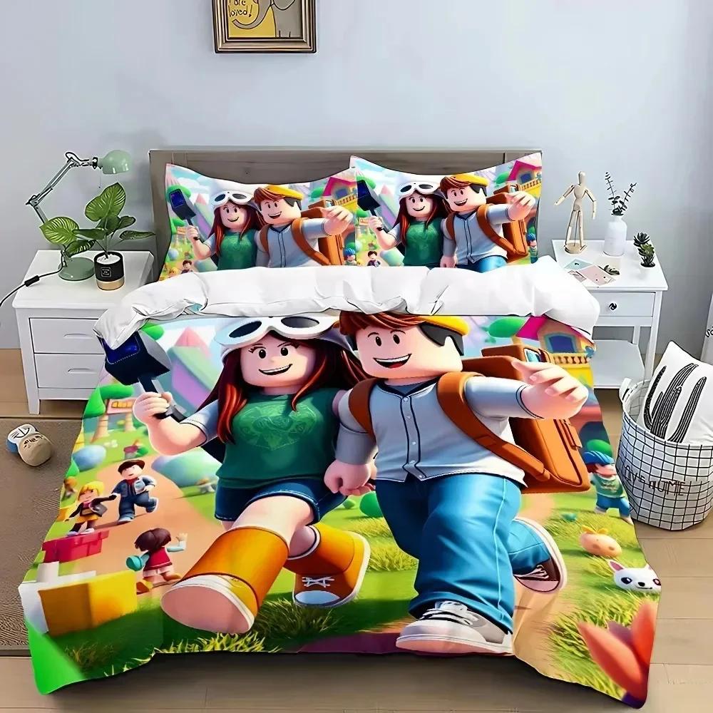 3D Cartoon R-Robloxes Duvet Cover and Pillowcase,Game Bedding Set King Size,Bedroom Decor Gift for Teen Boys and Girls