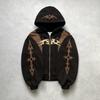 European and American Embroidery Patchwork Retro Casual Hip-hop Street Loose Zipper Hooded Sweatshirt