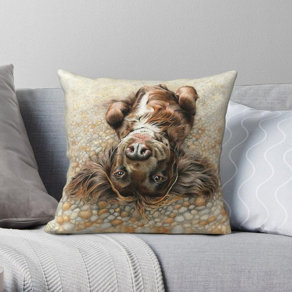 Chocolate Working Cocker Spaniel Square Pillowcase Polyester Linen Velvet Creative Decorative Car Cushion Cover Wholesale