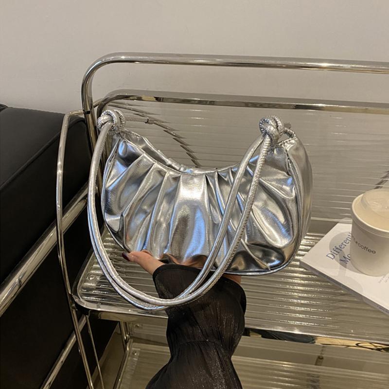 Модная и простая плиссированная однотонная сумка через плечо в виде облака, элегантная летняя женская сумка через плечо из искусственной кожи в форме полумесяца