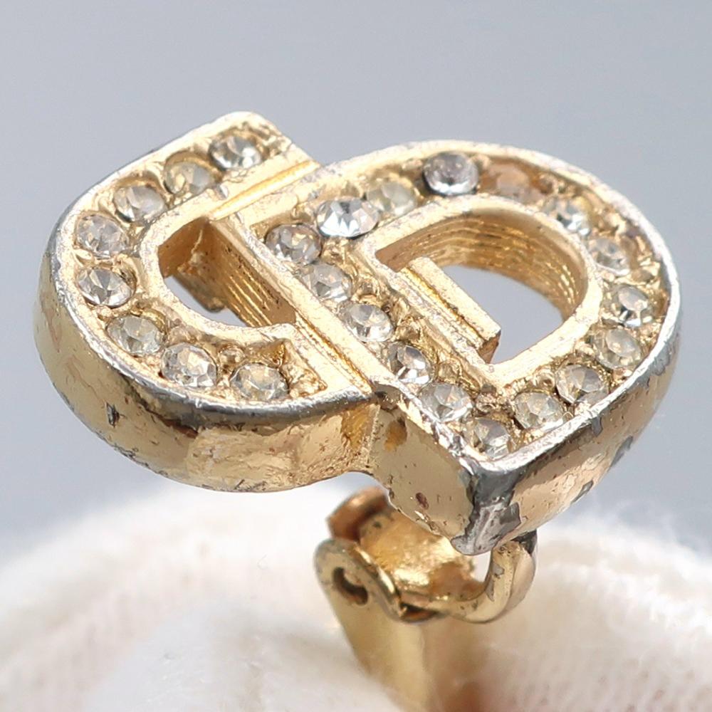 Dior Серьга с логотипом CD, позолоченная/со стразами, 5 г, женская, б/у