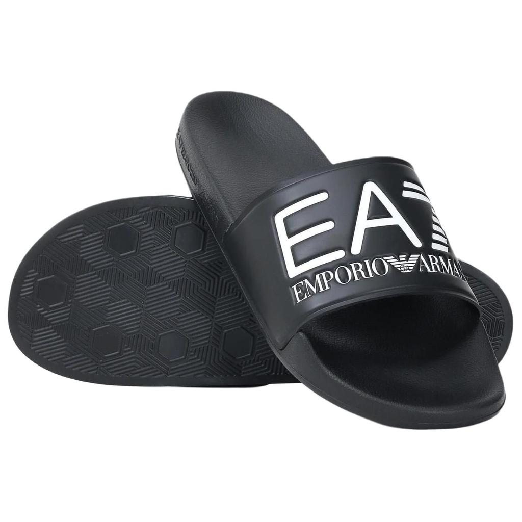 Emporio Armani EA7 Круглый носок Плоская подошва Логотип Пляжные сандалии Унисекс Обувь Черный 7X000108AF15118UC001