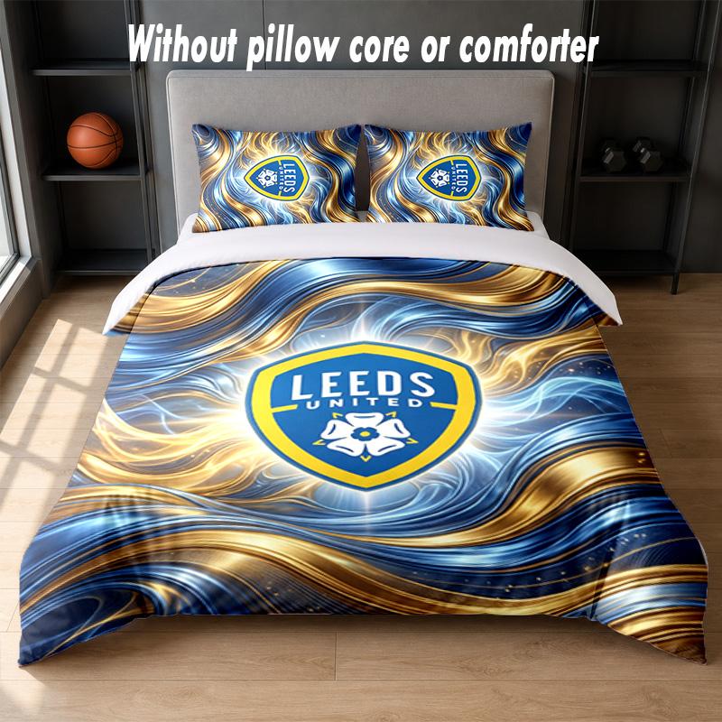 Leeds United Football Design Bed Bedding Set 1 Duvet Cover + 2 Pillowcases Soft Breathable Household Bed Linens