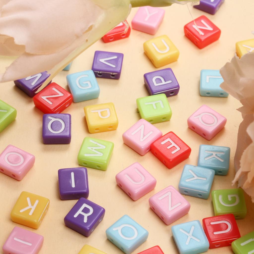 40Pcs 9*7mm Mixed Color Acrylic Flat Square Double Hole Letter Beads DIY Handmade Bracelet Necklace
