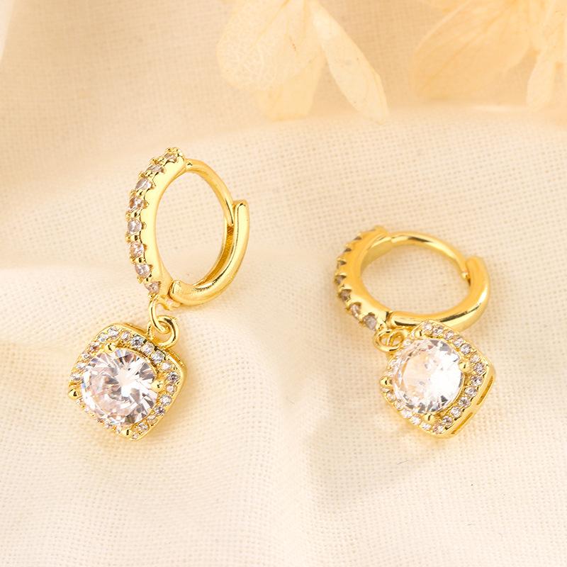 Exquisite Micro Paved Zircon Square Drop Earrings For Women Fashionable Versatile High End Huggie Hoops Jewelry