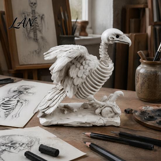 Realistic Vulture Skeleton Figurine Halloween Statue, Bird Bone for Detailed Ornament Home Decor, Spooky Tabletop Living Room Gothic