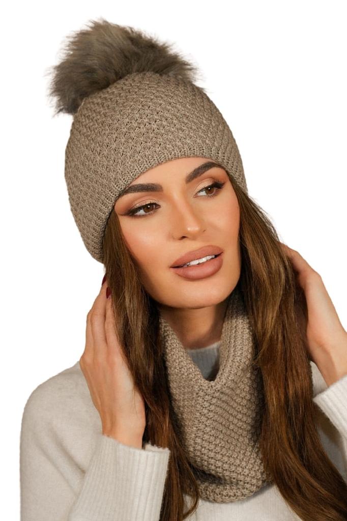 Rubbi Winter Hat and Snood Set Dark Beige