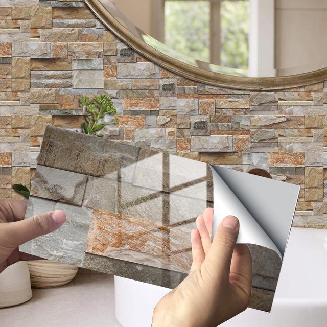 12/24/48pcs 3D Marble Crystal Self-adhesive Wall Sticker Mosaic Wallpaper Kitchen Oil Sticker Bathroom Tile Wall Stickers Waterproof