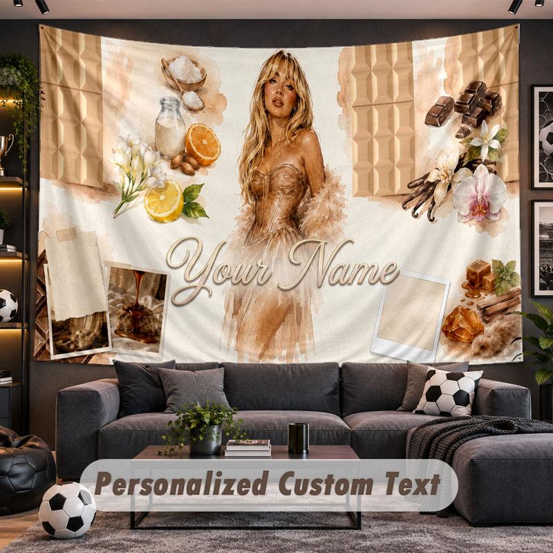 Wall Hanging Tapestry Custom NameSabrina Carpenter Pattern Personalized Printed Fabric Wall Decor