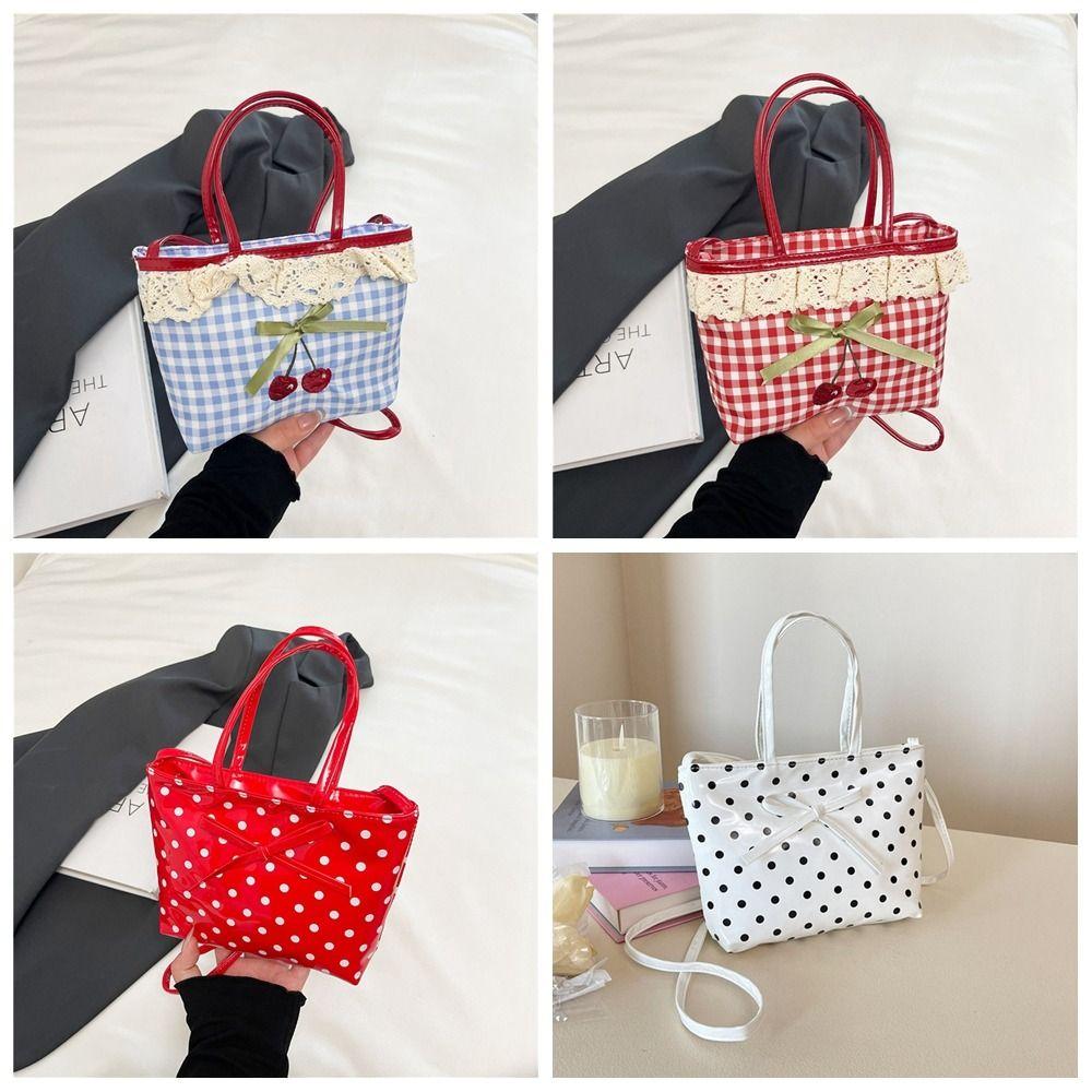 Lovely Lace Plaid Handbag Polka Dot Sweet Crossbody Bag Retro Lattice Cherry Handbag  Travel