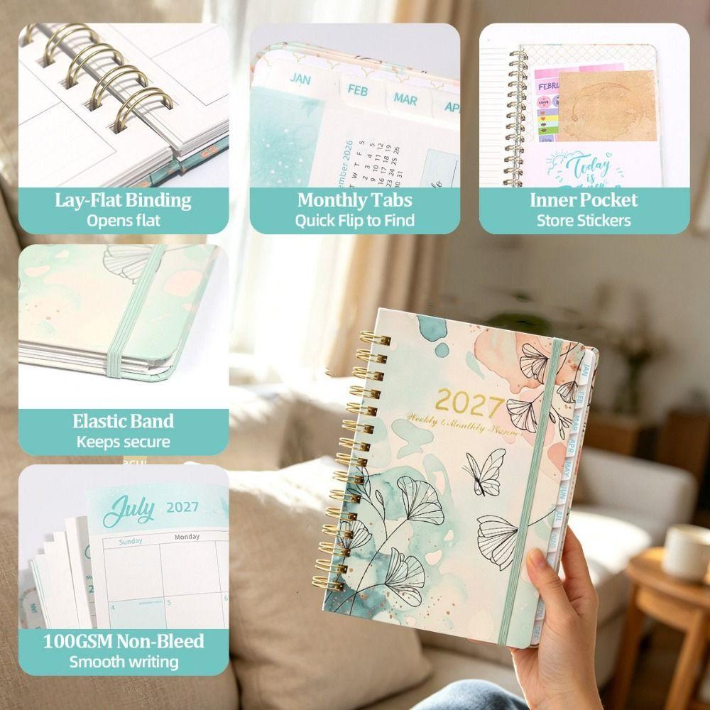 Spiral Bound Floral Spiral Notebook Floral Pattern Schedule Book for Work Office School Supplies