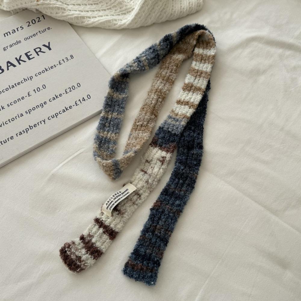 Multicolour Knitted Scarf Rainbow Stripe Thin Scarf Y2K Narrow Strip Scarf