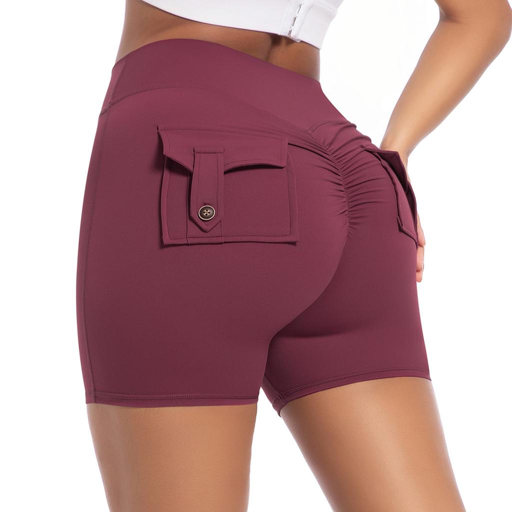 Auroth Women Yoga Sports Shorts Whith Pocket High Stretch Gym Fitness Short Leggings Peach Hip Shorts