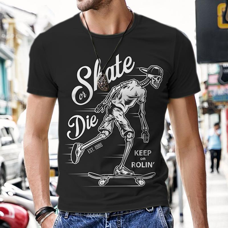 Men T-shirt Men's T-shirts Skeleton Skateboard Pattern Summer Outfit Fashion Hot Tops Street Short Sleeve 2022 New O Neck Luxury