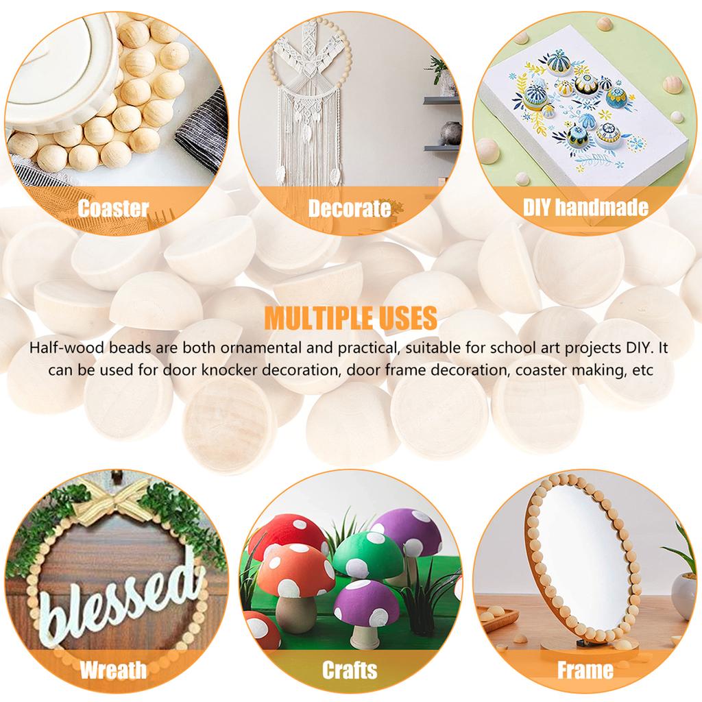 100/400 Pcs Half Wooden Beads 20 mm Mini Split Wood Balls Unfinished Half Round Wood Beads Hemisphere Wood Crafts Ball for Craft