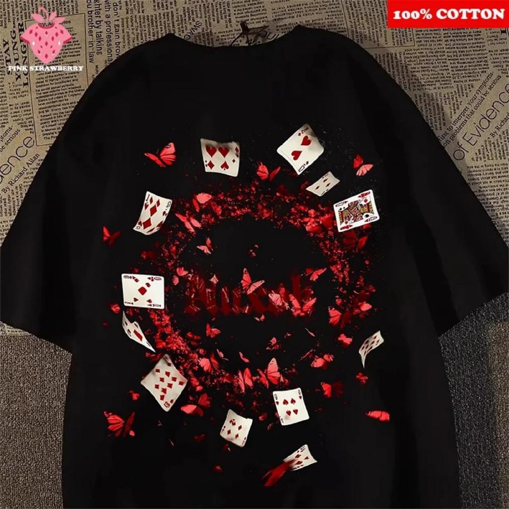 American Butterfly Poker Print T-shirt Men Women Summer 2025 New 100% Cotton Couple Short sleeves T-shirt Y2k Top mens clothing