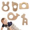 Wooden Baby Teether Toys Natural Beechwood Chew Toys for Infants Educational Teething Rings with Animal Shapes