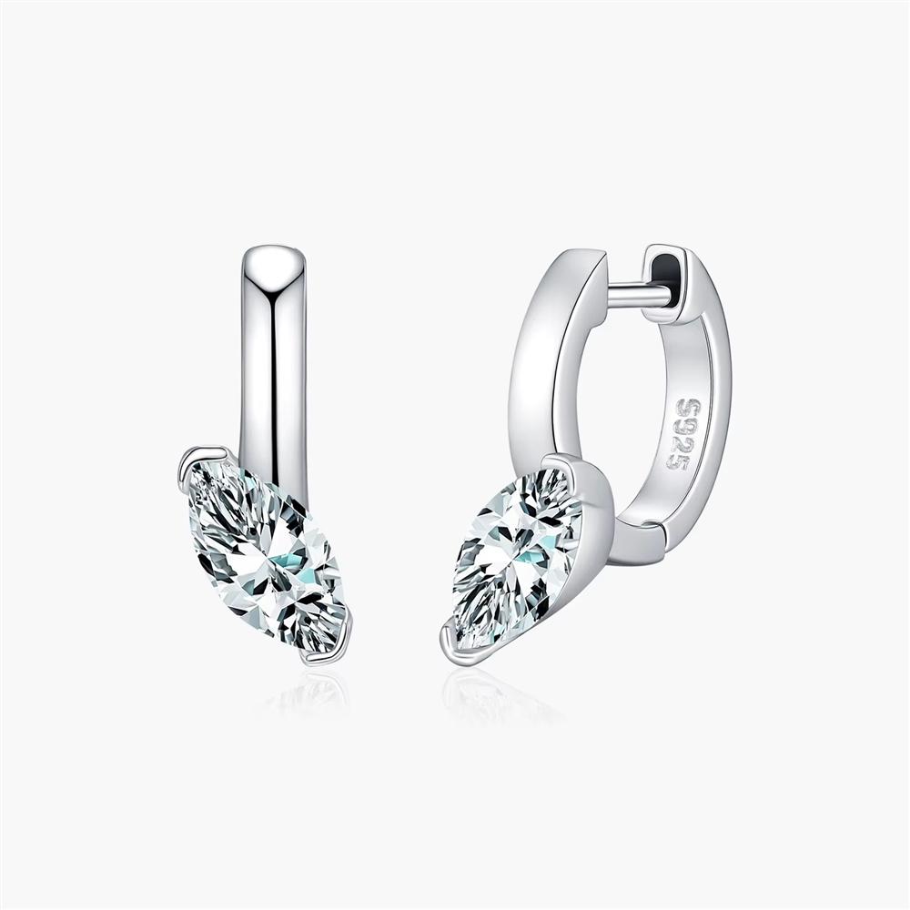 925 Sterling Silver 1CT Marquise Cut Moissanite Ear Buckle Sparkling Neutral Hoop Earrings for Women Fine Jewelry
