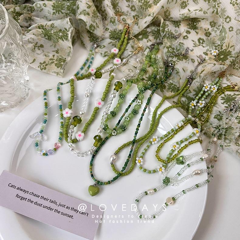 Свежий зеленый галстук, коллекция ожерелья ручной работы из бисера, цепочка на ключицу, дизайн, ниша, колье, ожерелье