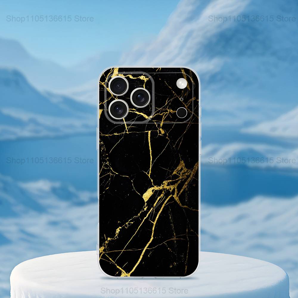 Мраморный арт Черно-золотой чехол для телефона для iPhone 16,15,14,13,12,11,17 Pro,Max,Plus,X,XS,XR,SE,Mini Прозрачный мягкий чехол