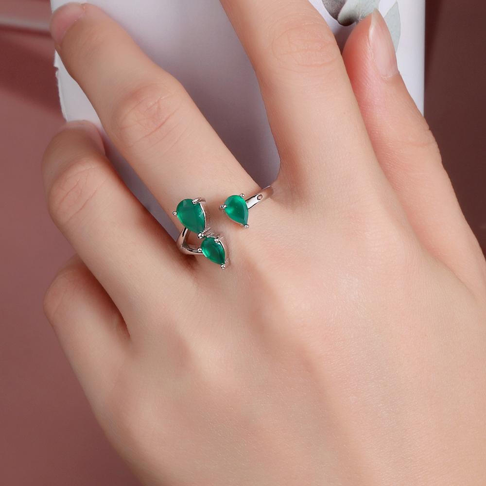 925 Sterling Silver Gemstone Ring with Green Color Agate Pear 4*6mm Fine Jewelry for Women Girls Nice Birthday Gift