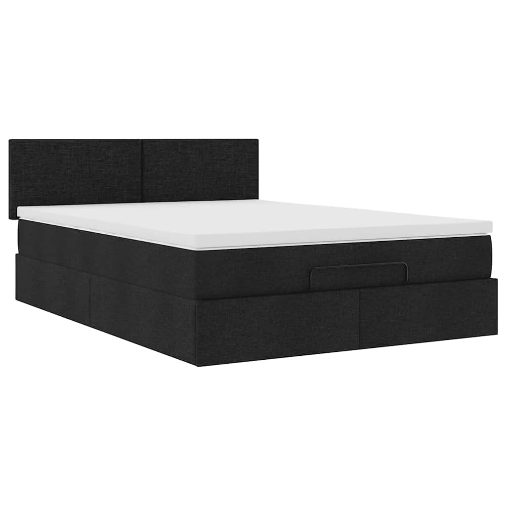 Ottoman Bed with Mattress & LEDs Black 140x200 cm Fabric