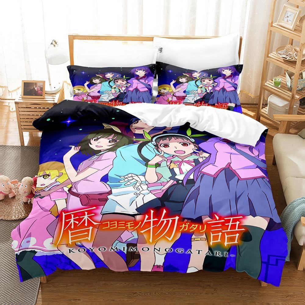 Модный 3D принт Аниме Серия Моногатари Комплект постельного белья Односпальный Полутораспальный Двуспальный Кингсайз Комплект для кровати Взрослый Детский Спальня Комплекты пододеяльников