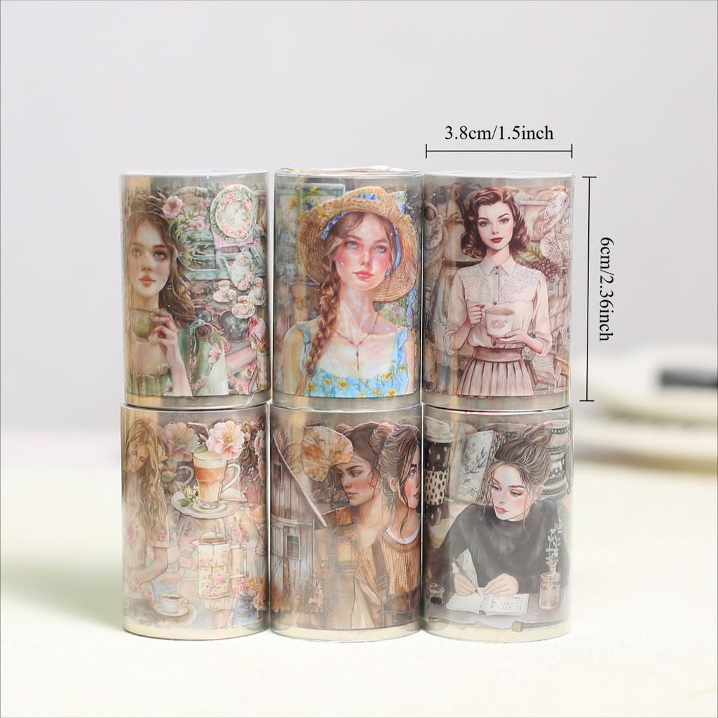 Journamm 60mm*2m Girl PET Tapes Collage Stickers Decor Junk Journal Masking Tape DIY Scrapbooking Aesthetic Sticker Stationery
