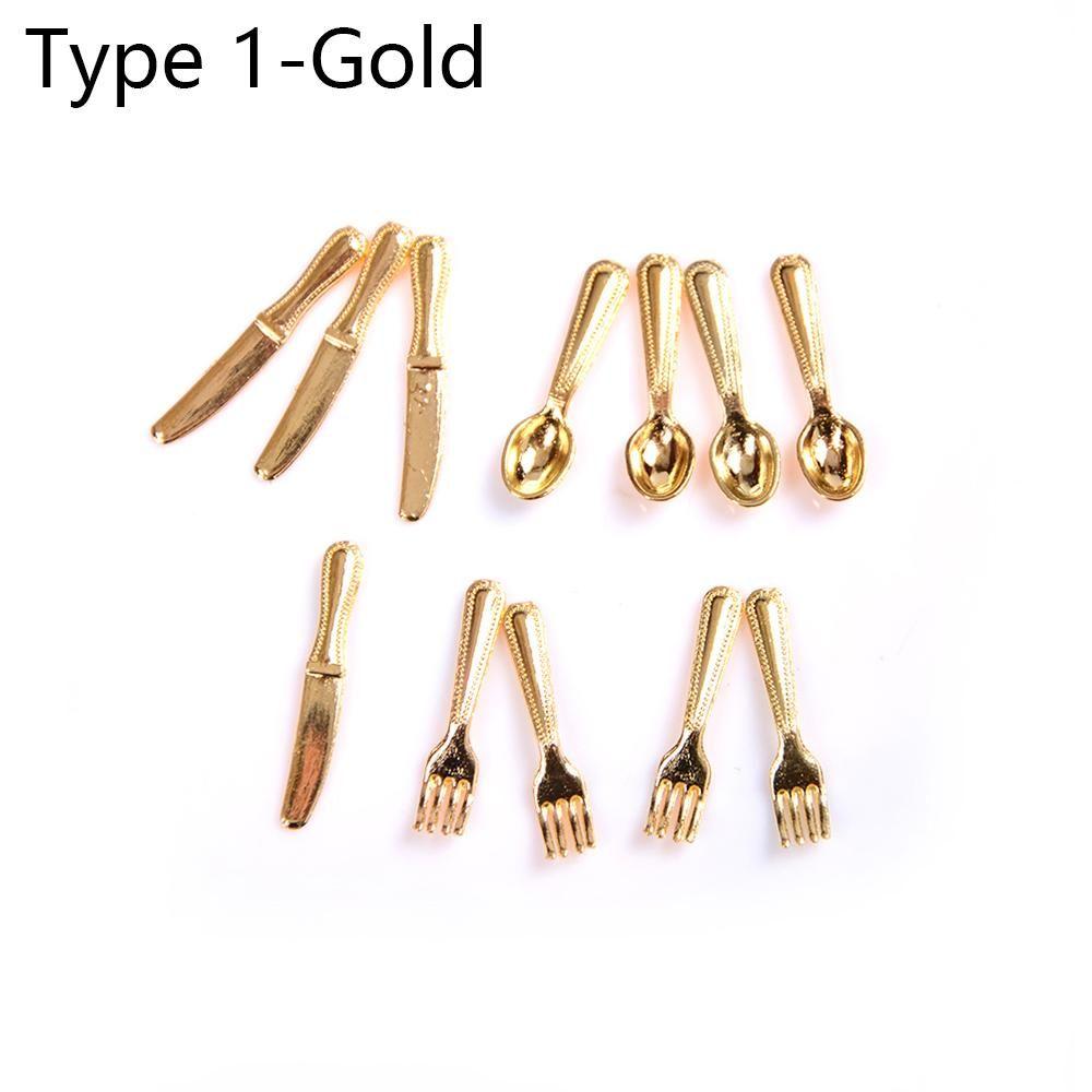 1:12 Scale Kitchen Simulation Mini Cutlery Miniature Cookware Fork Knife Spoon Doll Accessory