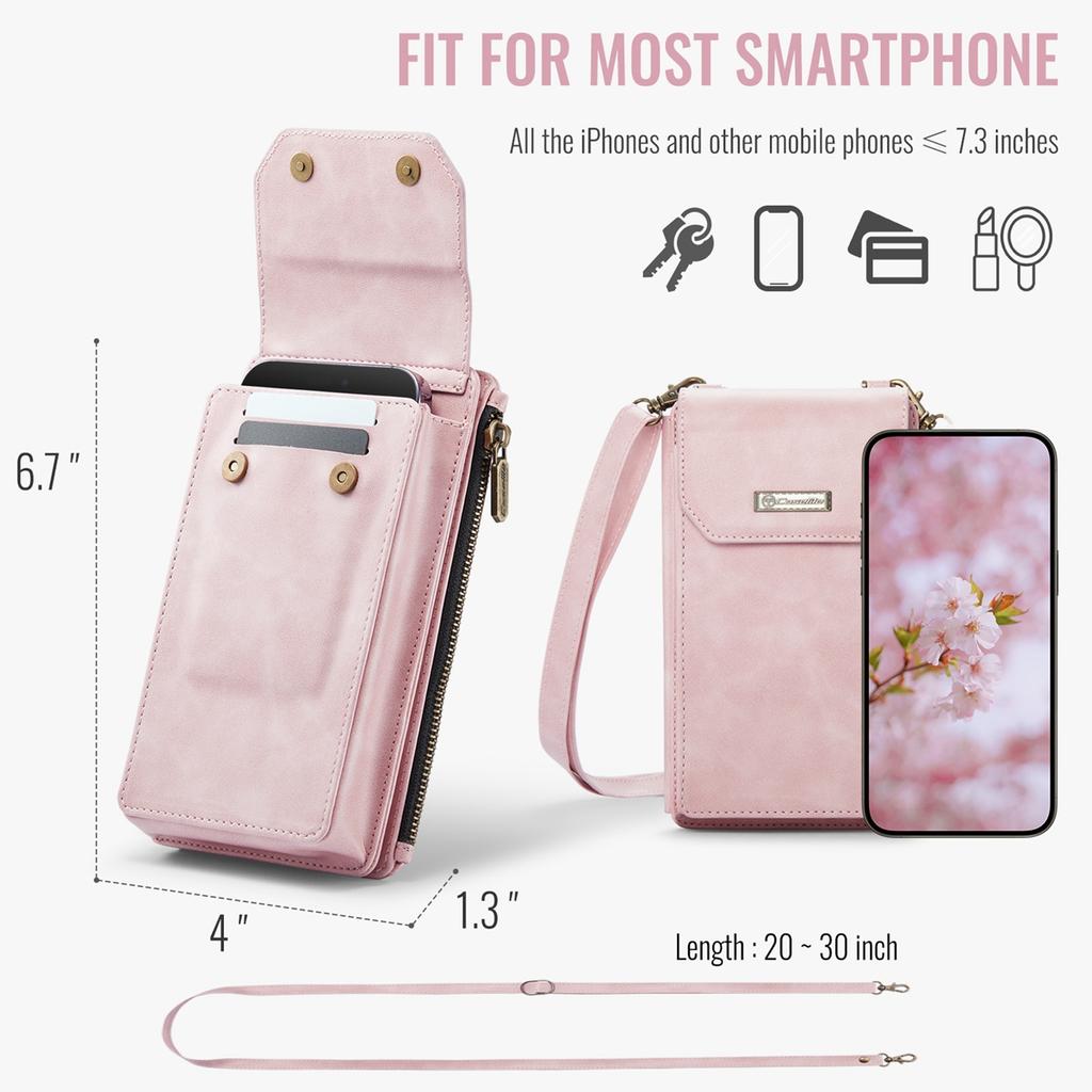 Multi-function Cellphone PU Leather 9 Card Slots Wallet Case with 2 Ropes for iPhone Samsung Xiaomi Anti-theft Brush Universal Size Zipper Bag